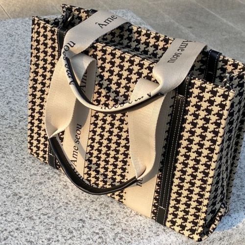 Fashion houndstooth large-capacity tote bag women's  autumn and winter new all-match canvas bag commuting shoulder Messenger bag