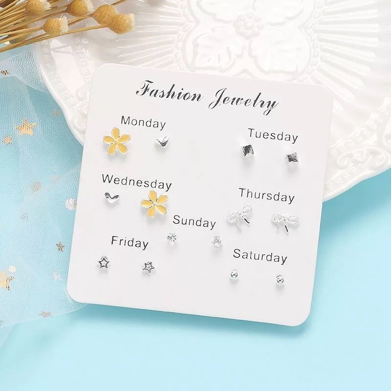 Seven pairs of all-match earrings female net red explosion style earrings female students Korean version simple temperament fashion earrings earrings female