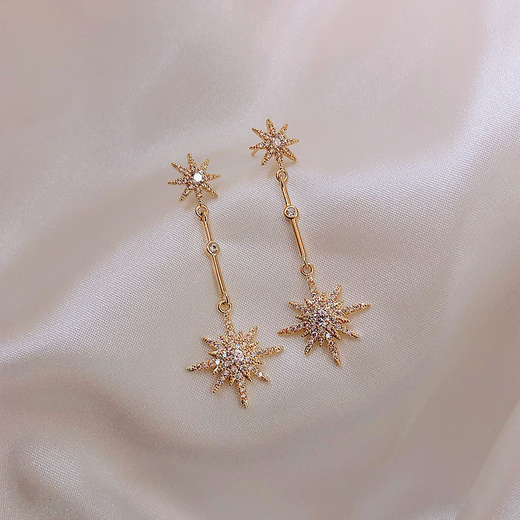 Eight-pointed star earrings 2021 trendy women's earrings temperament long earrings fashion all-match Korean earrings silver ear needles