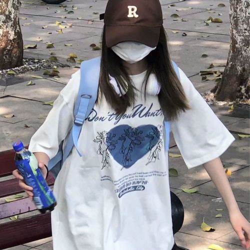 2023 super hot summer new white short-sleeved t-shirt female students Korean version loose ins tide all-match half-sleeved top clothes