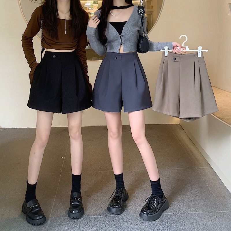 Autumn large size fat mm suit shorts women's high waist slim A-line wide-leg pants black slim casual boot pants