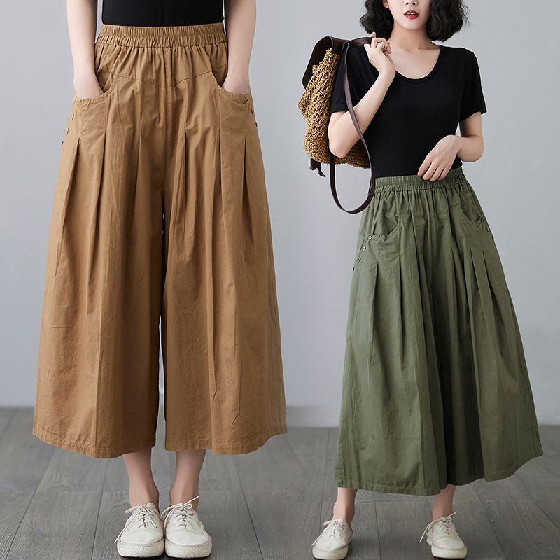Casual wide-leg pants women's summer loose straight-leg pants high waist all-match slimming overalls large size fat mm cropped pants