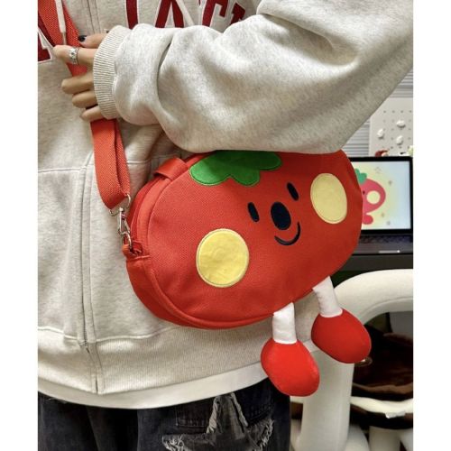 2023 Spring New Tomato Cartoon Cute Soft Sister Messenger Bag Girls Canvas Bag Female Student One Shoulder Messenger Bag