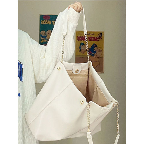 Bag women  new soft leather large-capacity tote bag niche high-end college students class portable shoulder bag