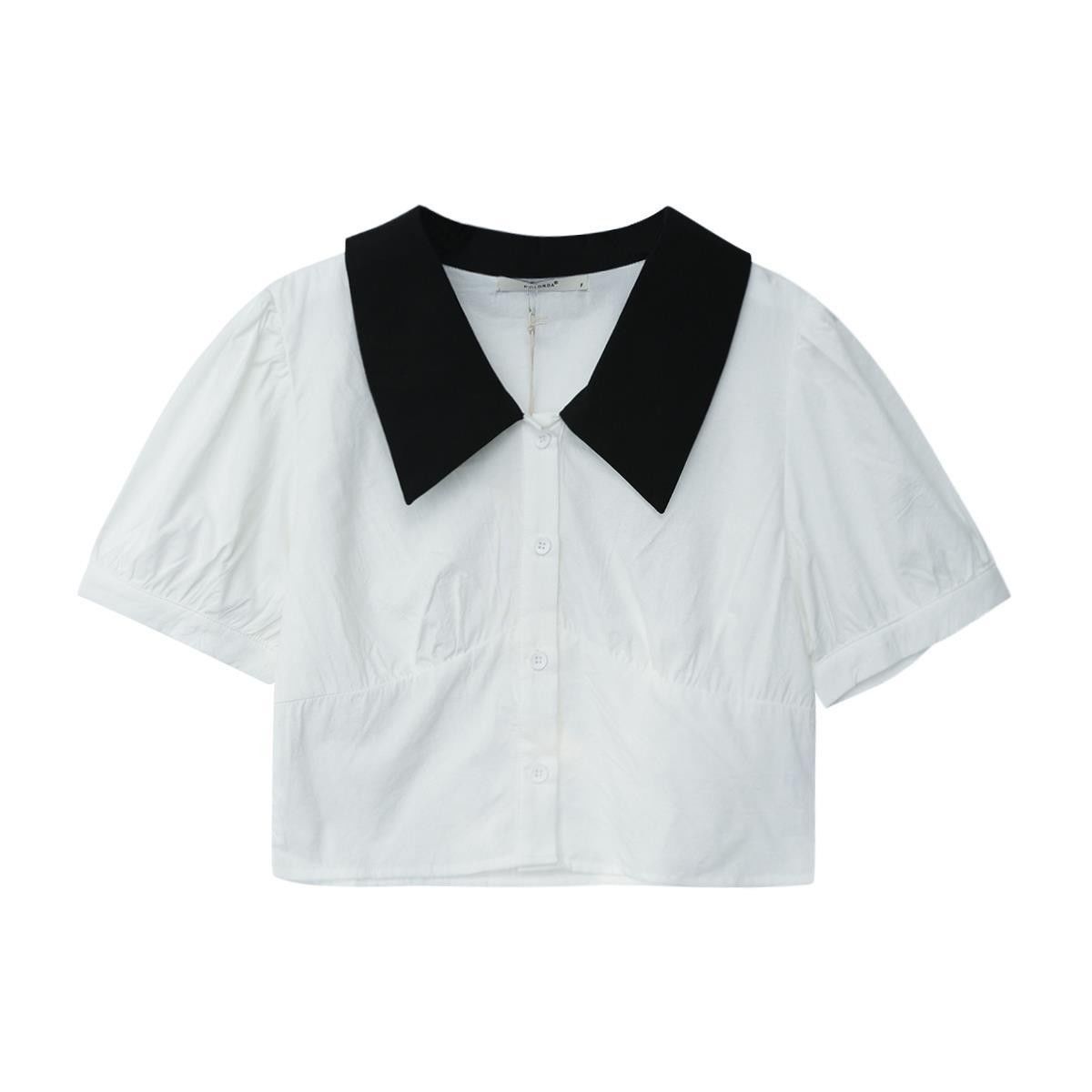 Summer dress new French style bm style design sense short niche exposed navel puff sleeves polo collar shirt female top female