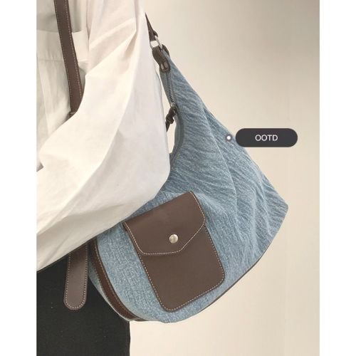 Large-capacity commuter bag female  new spring and summer fashion portable denim bag high-level sense messenger bag tote bag