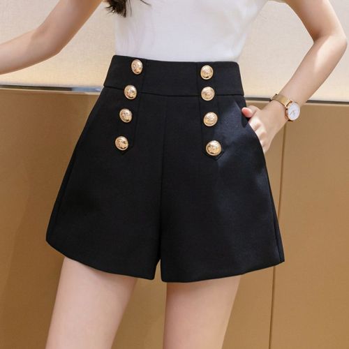Suit shorts women's high waist  spring new double-breasted a-line thin all-match casual woolen pants tide
