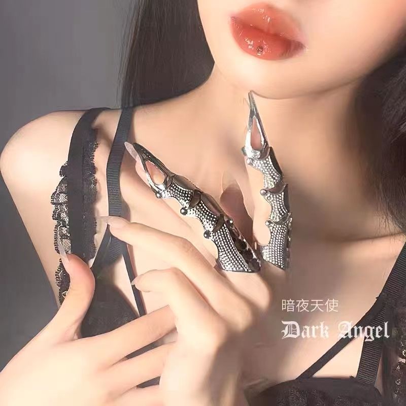 Harajuku Diablo Lolita Retro Cyberpunk Mechanical Metal Ring Finger Decoration Gothic Steam Concave Shape