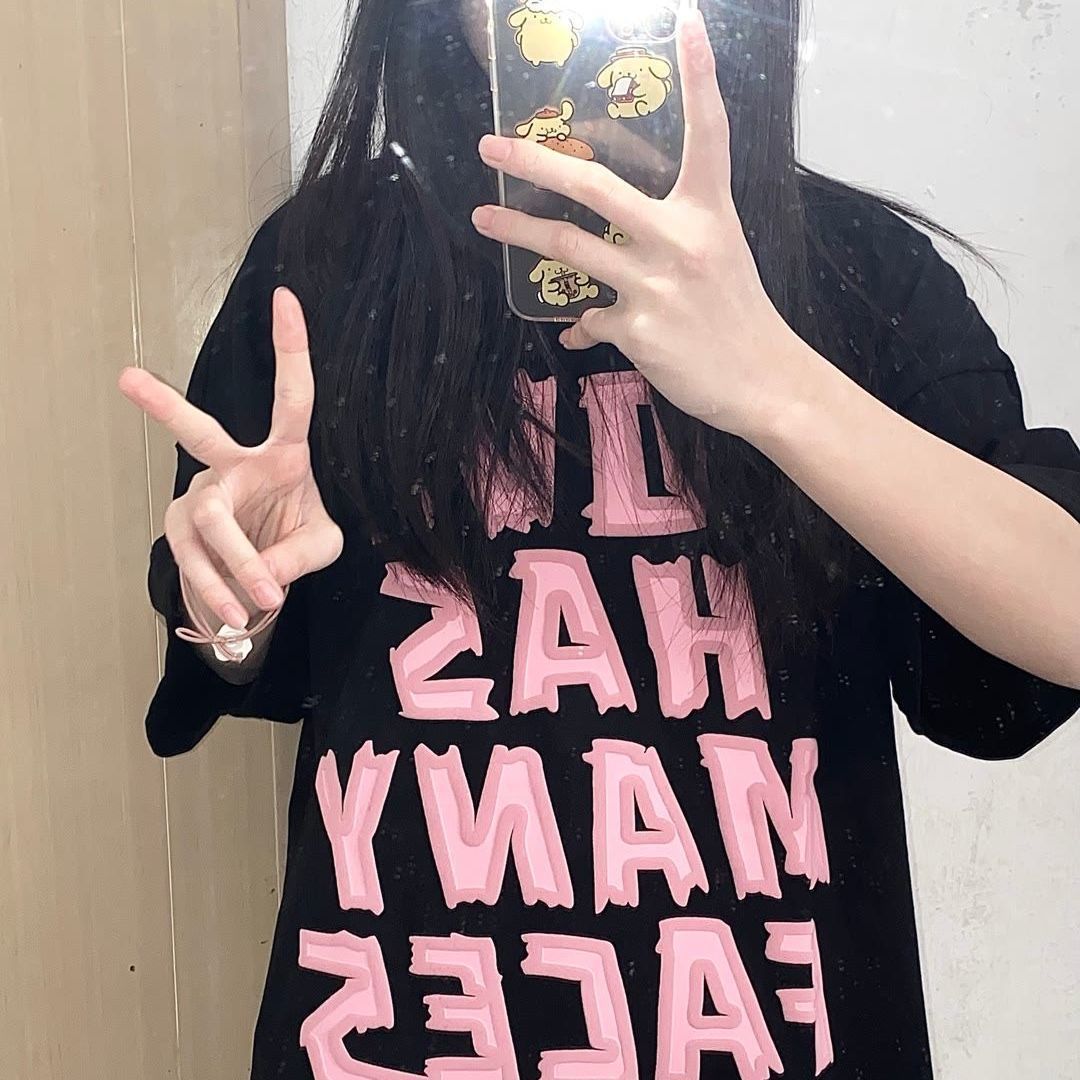 2023 new summer black American retro short-sleeved t-shirt women's large letter printing loose and versatile student tops