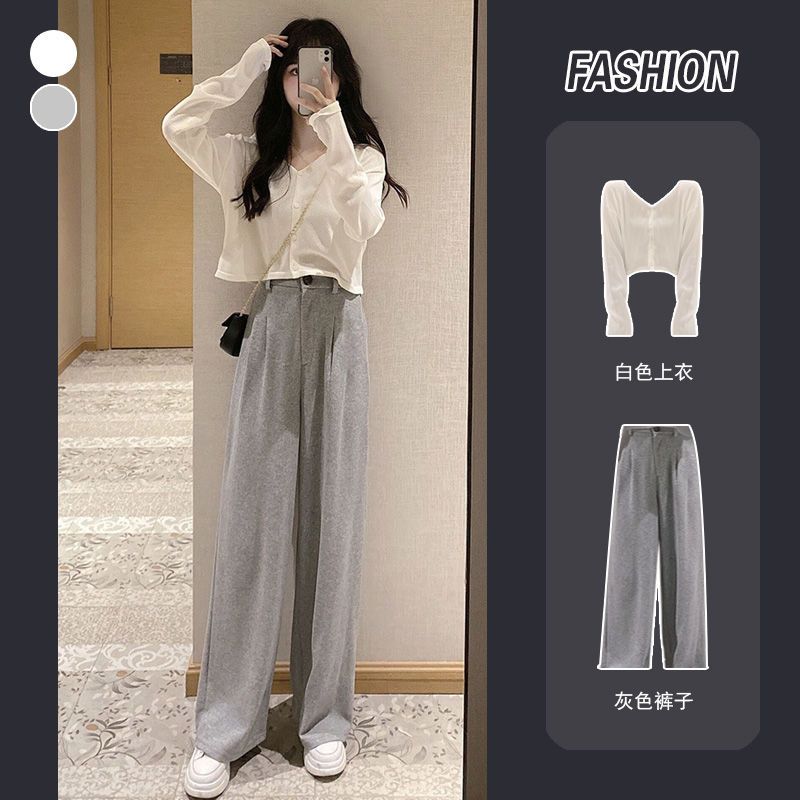 2023 spring and autumn suits for women wear a complete set of fashionable foreign style small wide-leg pants casual temperament two-piece suit