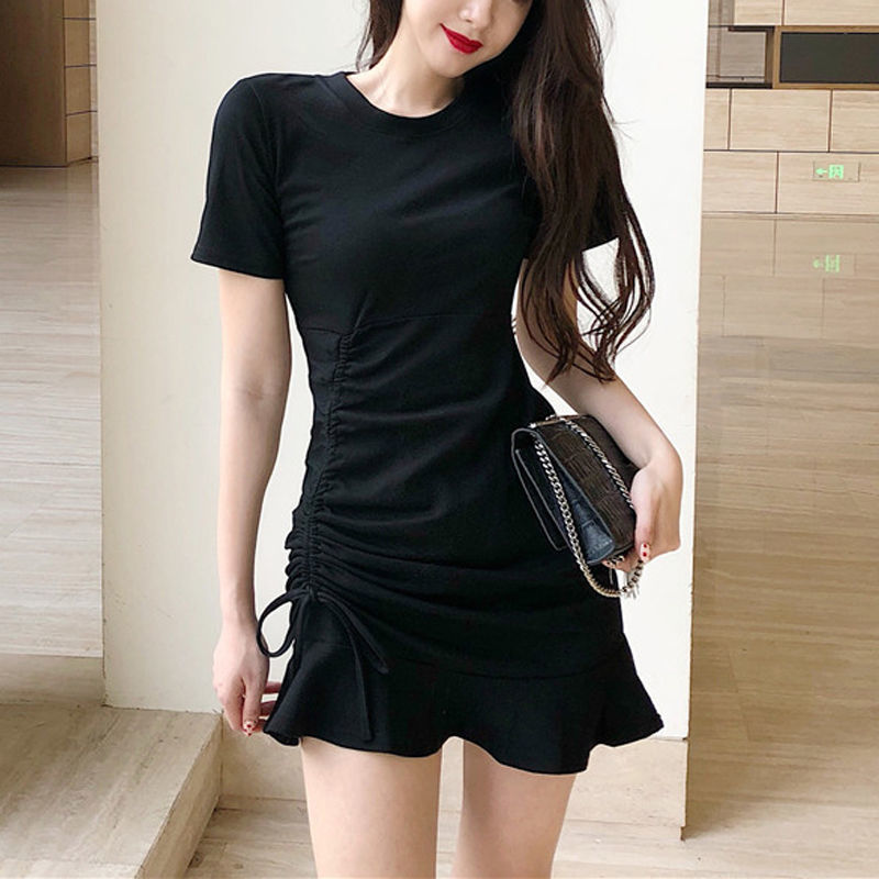 Summer ruffled fishtail dress skirt drawstring waist sexy skirt Korean style tie loose dress women's clothing