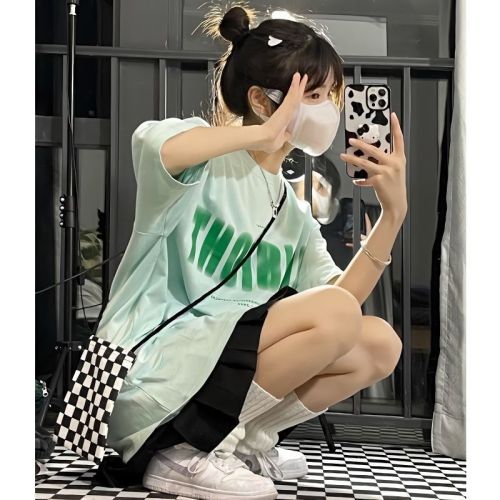 American-style small short-sleeved t-shirt women's summer loose large size front shoulder ins tide salt new design sense of clothes