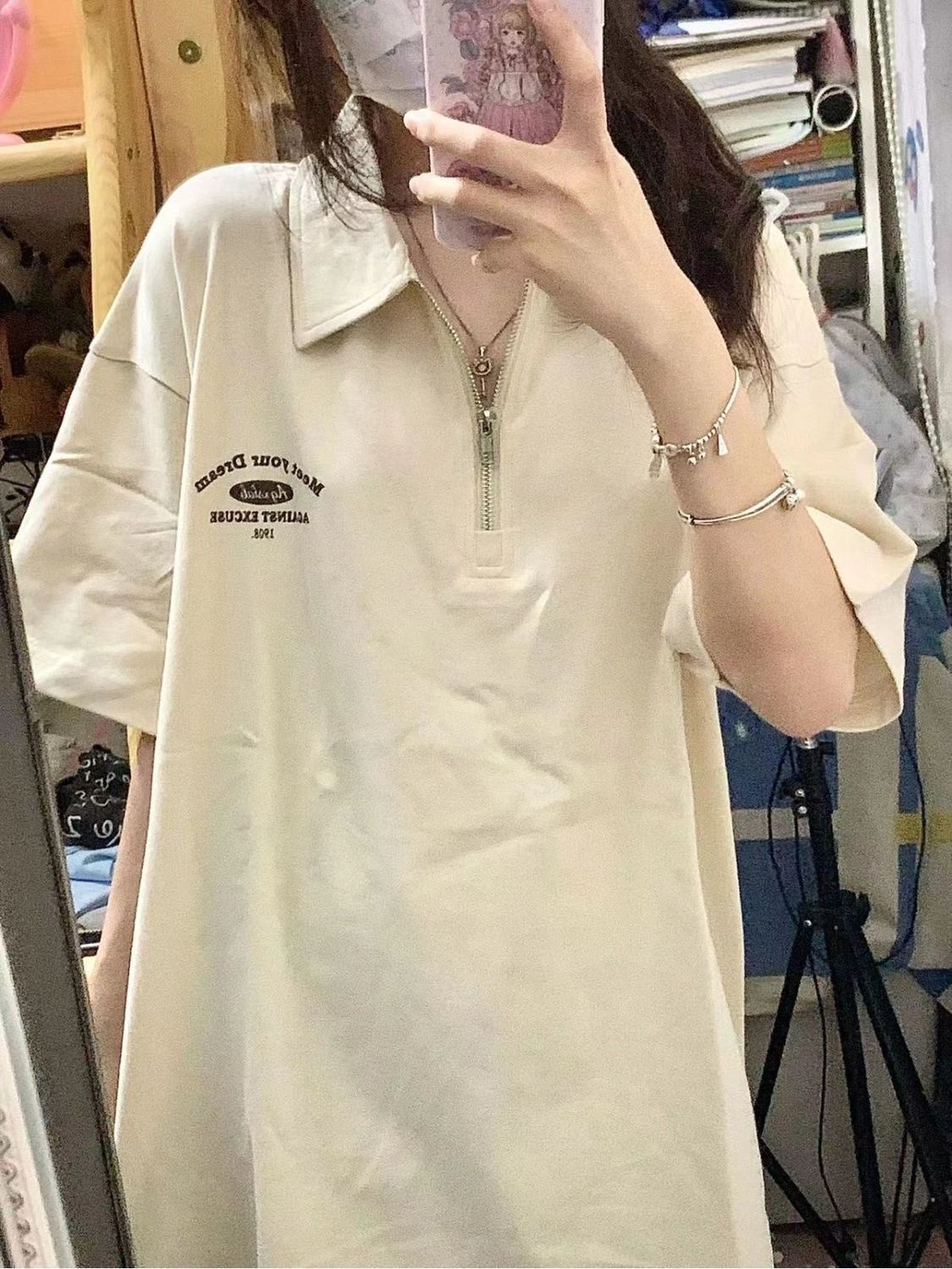 Guochao American retro lapel short-sleeved T-shirt women's summer new loose design sense niche half-sleeved top POLO shirt