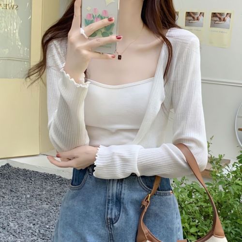 Spice girl style summer new ice silk sunscreen cardigan with thin long-sleeved all-match shirt to look thin and short jacket
