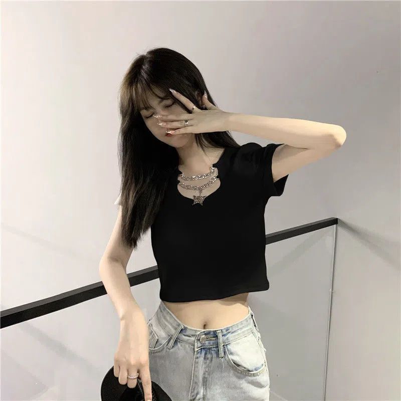 Pure desire babes style short-sleeved T-shirt women's summer new design sense small crowd self-cultivation slimming navel short top tide