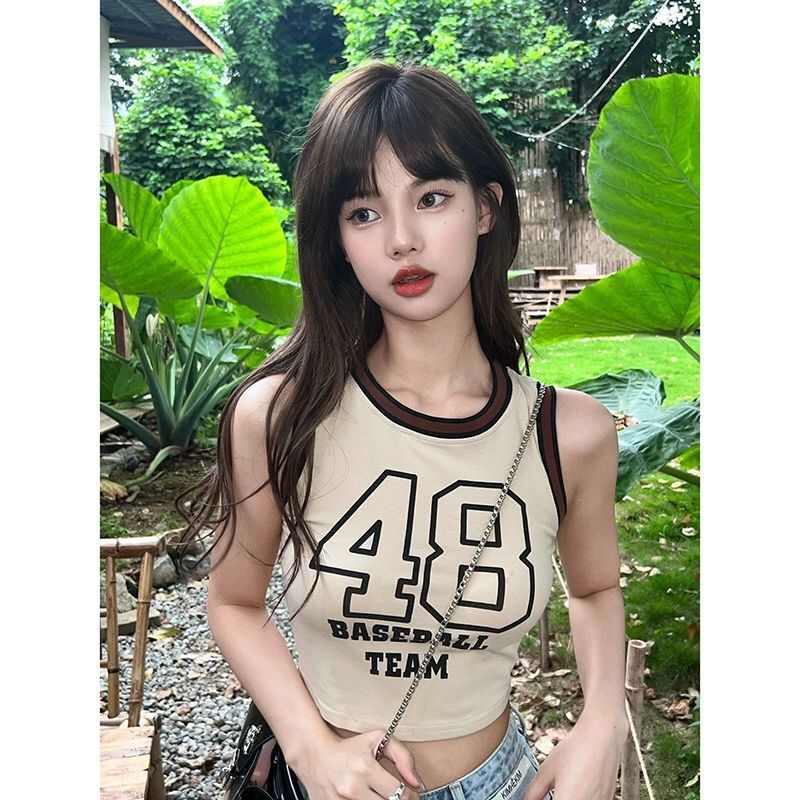 Pure desire hot girl sweet and spicy niche print inner design sports vest camisole top outer wear short summer women
