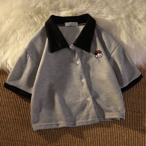 Japanese girl polo shirt short short-sleeved t-shirt female summer design sense niche ins street style slim short top