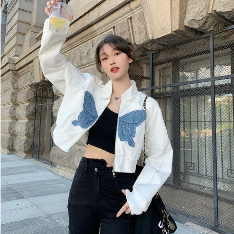 White short coat women's design sense niche chic unique long-sleeved top loose high waist slim cardigan early autumn