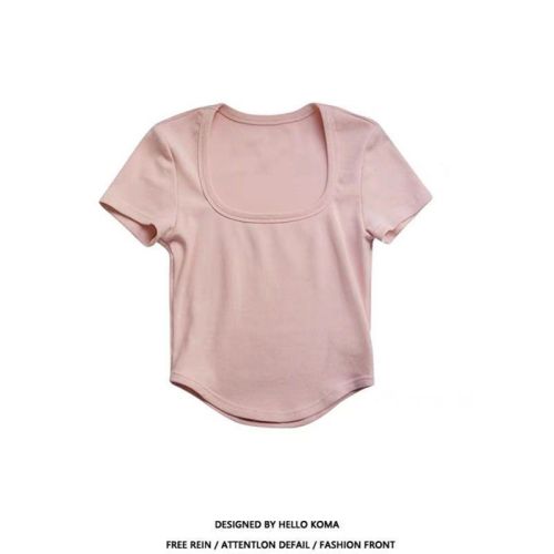 Pure desire style all-match round neck solid color t-shirt women's summer short design sense niche short-sleeved babes crop top trendy