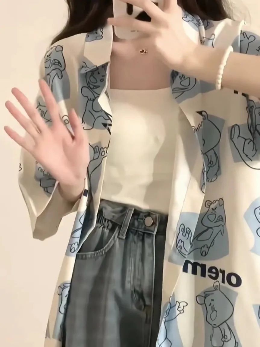 Salt style ins style loose short-sleeved shirt summer new small fresh student casual all-match bear top women's trend