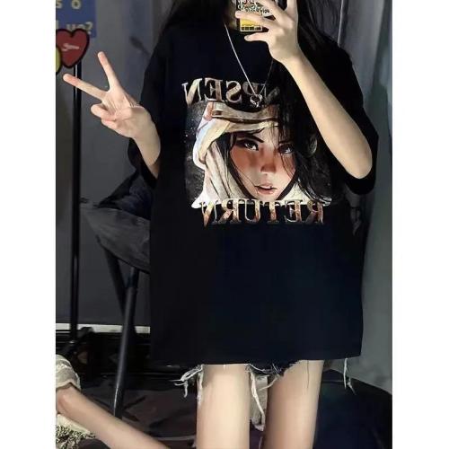 Guochao Harajuku bf style 100% can't afford the ball short-sleeved T-shirt female ins tide brand student loose black top clothes female