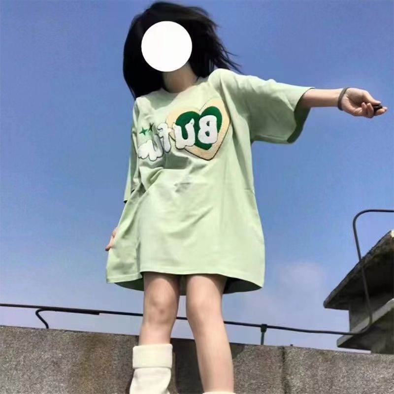 Summer new salt series small fresh ins style round neck short-sleeved T-shirt female loose girl feeling national tide half-sleeved top clothes