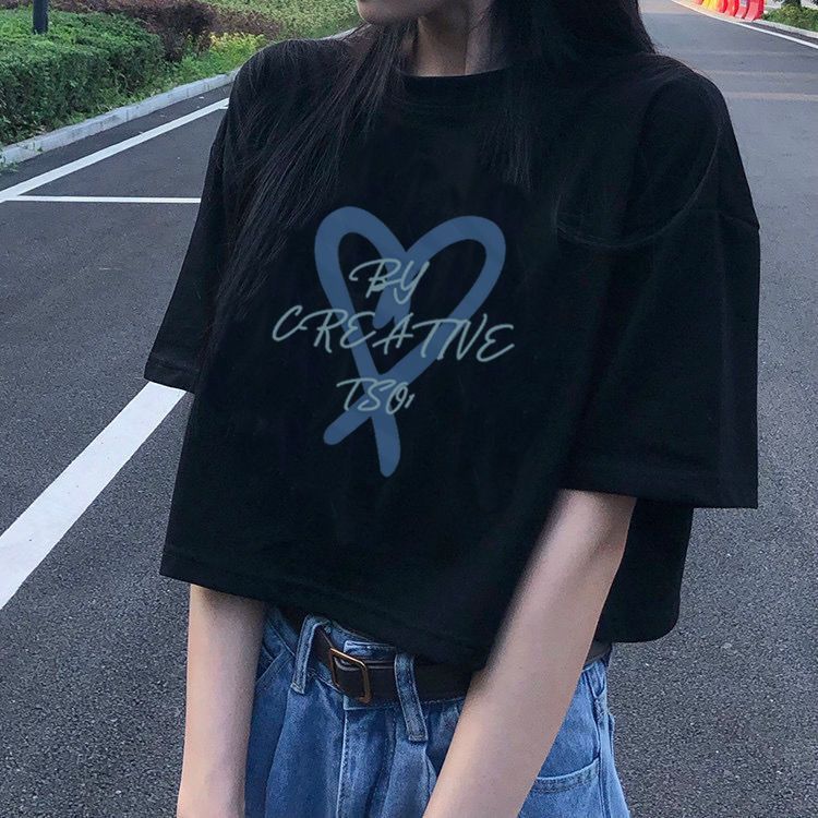Can't afford the ball college style short t-shirt female students 2023 summer new loose navel hot girl top trend