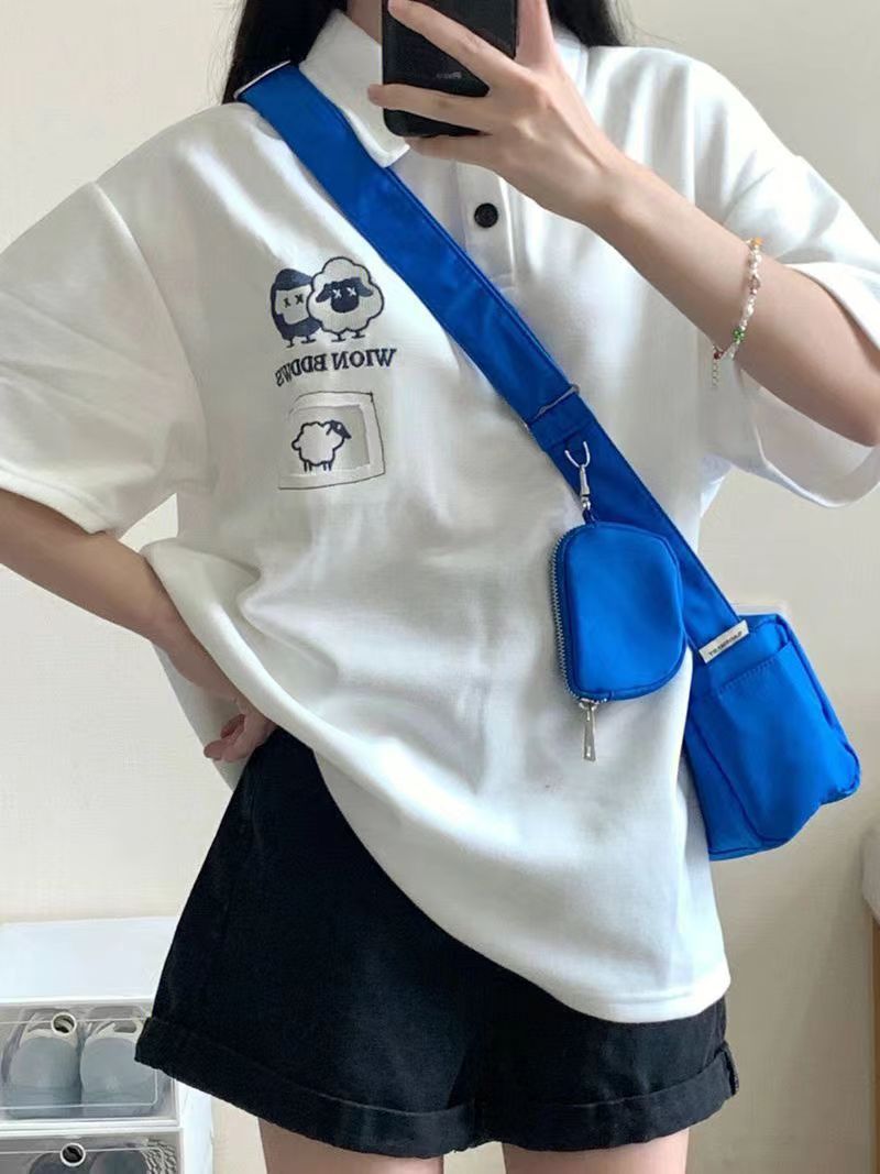 Japanese polo shirt short-sleeved women's 2023 summer new college wind t-shirt cute design sense niche top women