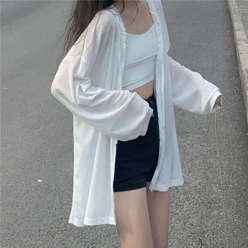 Thin hooded sun protection clothing cardigan jacket female summer Korean version 2023 new long-sleeved loose very fairy top trend