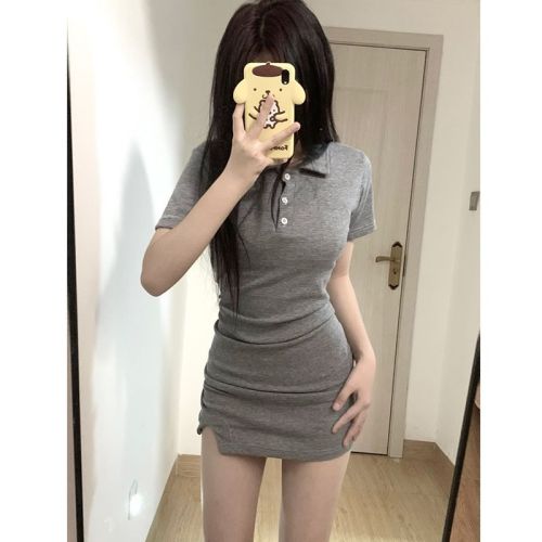 Sexy gentle wind polo collar petite dress 2023 spring and autumn self-cultivation super fairy ins sweet hot girl skirt