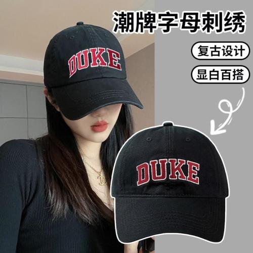 Soft top big head circumference peaked cap women's all-match face small embroidery wide brim deep top baseball cap male red hat