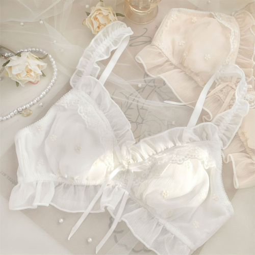 Romantic pure white ~ new Japanese student girl underwear sweet lace pure desire thin section bra without steel ring bra