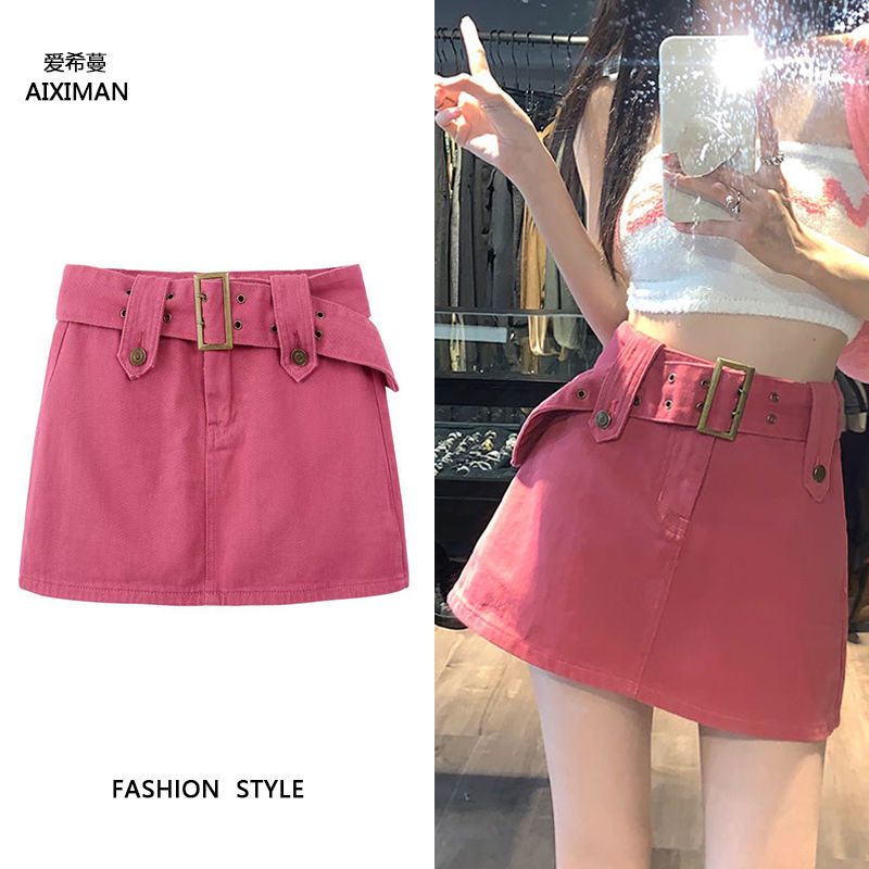 Ins hot girl denim skirt female summer new high waist thin a-line skirt anti-light package hip skirt trendy