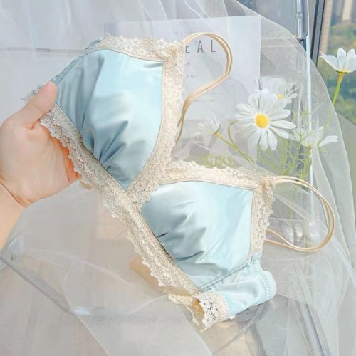 French underwear women's small chest gathered summer thin section girl bra without steel ring comfortable beautiful back triangle cup bra