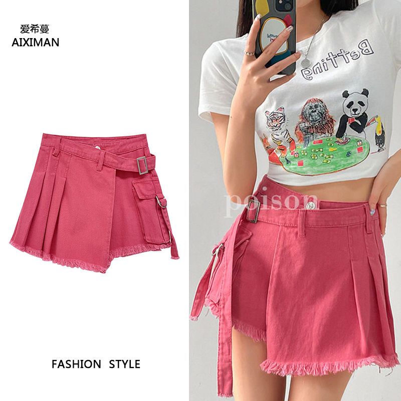 Irregular high-waisted denim culottes women's summer ins new hot girl trendy slimming niche short pants trendy