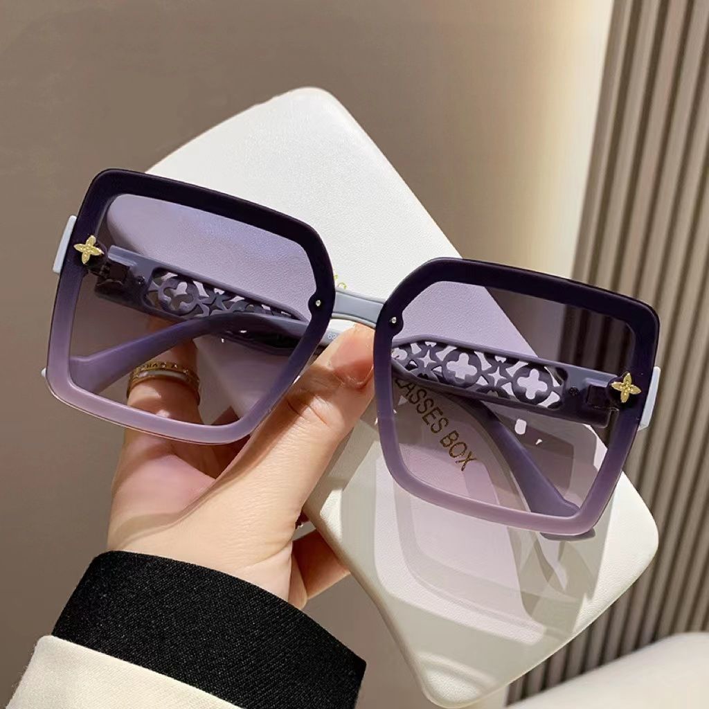2023 new square large frame hollow dark flower sunglasses female Douyin same style fashion personality trend high-end sunglasses