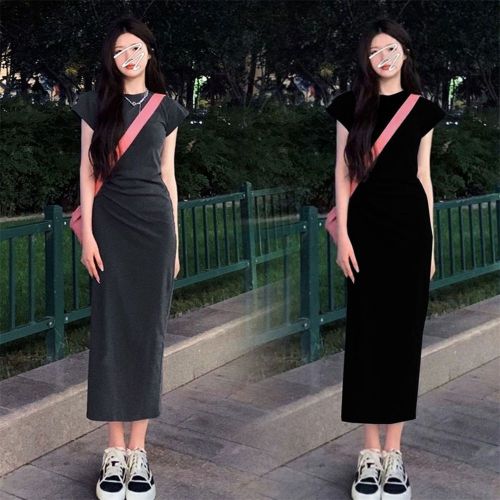 French retro design sense niche high-end package hip slim slim T-shirt long skirt pure desire style hot girl dress
