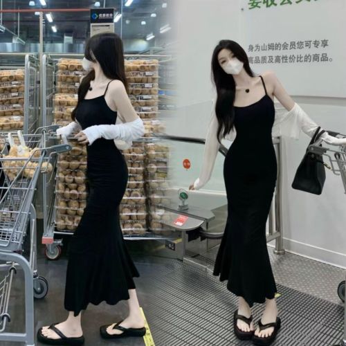 Yujie black suspender dress female summer  new sweet and spicy slim mermaid skirt sleeveless bottoming dress