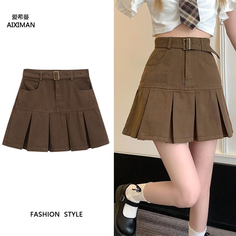 Ins Korean version of denim pleated skirt female 2023 summer new hot girl high waist slim a-line skirt tide