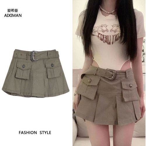 Ins summer design sense denim skirt female 2023 new hot girl high waist thin all-match A-line pleated skirt