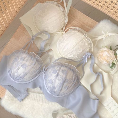 The new pure desire sexy shell cup lace underwear women gather up the small chest to show the chest big bra without steel ring bra