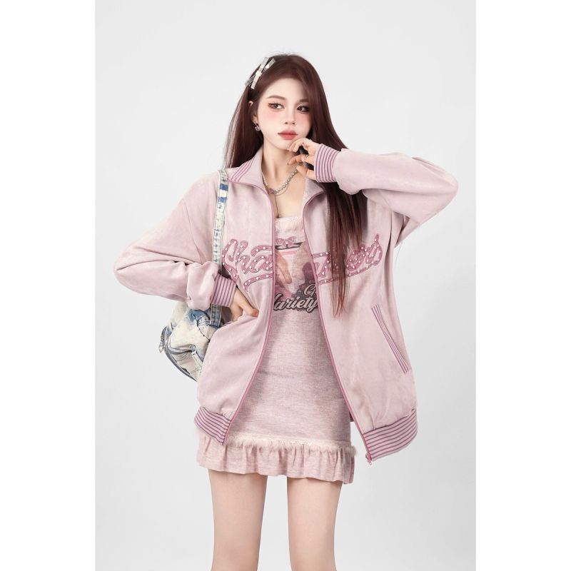 American Girls Baseball Uniform Jacket + Super Fairy Sweet Spice Girl Lavender Barbie Sling Dress Two-piece Female Early Autumn