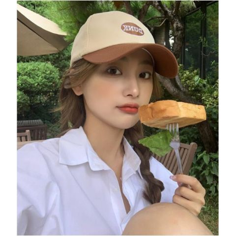 Minority letter matching color peaked cap women's face small casual trendy brand big head hat Korean ins soft top baseball cap