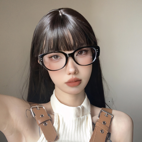 Retro black frame thick edge plain makeup eye mirror frame cat eye square round face looks thin and can be matched with myopia degree glasses for women