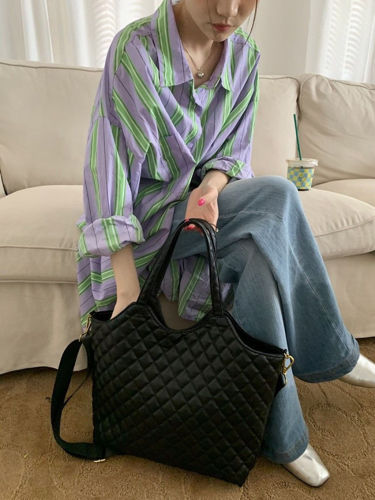 Niche design tote bag women  new large-capacity rhombic black large bag one-shoulder portable messenger bag trend