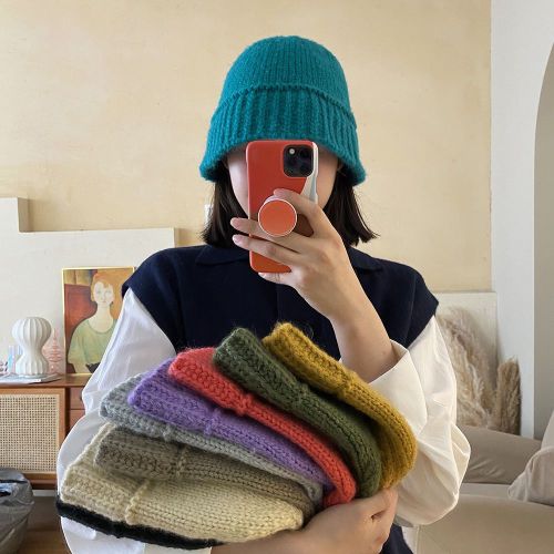 Hat women's wool fisherman hat women's trendy brand show face small winter Korean version all-match fashion warm bucket knitted hat
