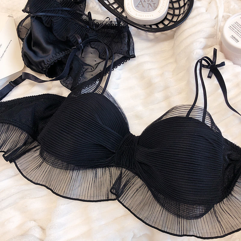 Pure desire girls bow Japanese underwear thin section gathered anti-sagging student girl no steel ring bra set