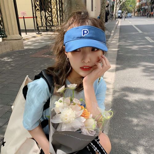 Royal Blue Empty Top Duck Tongue Sunshade Hat Female Summer Sunscreen P Letter Embroidered Ponytail Sports Baseball Cap
