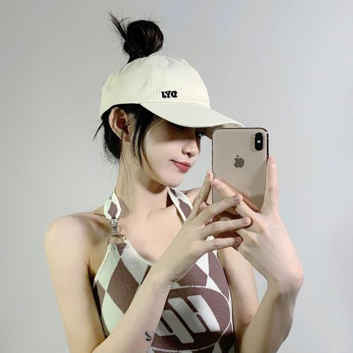 Korean ins ponytail baseball hat female summer sunshade sunscreen empty top peaked cap beige sports cap tide