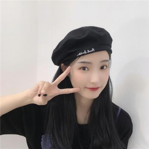 Japanese black letters embroidered beret women's summer thin section British retro painter's cap casual all-match octagonal hat